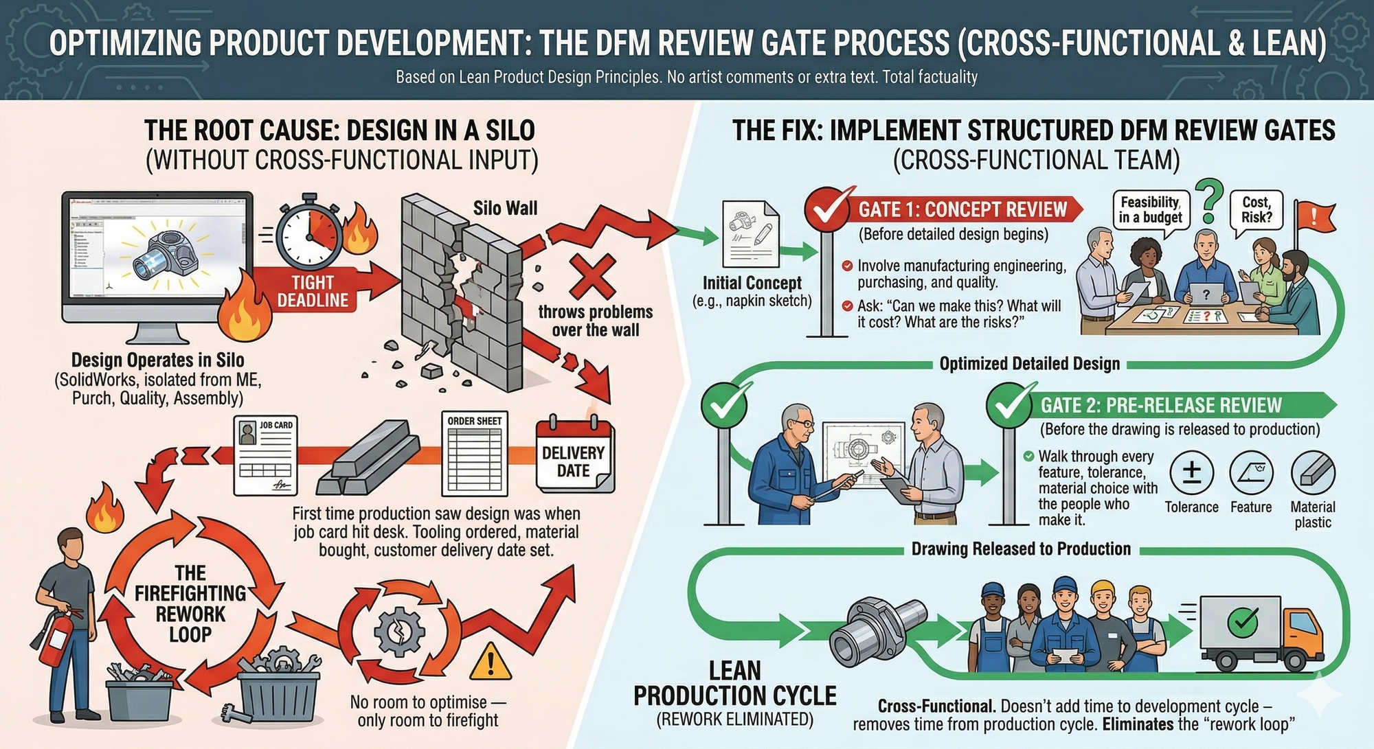 DFM Review Gate Process — Concept Review and Pre-Release Review flowchart